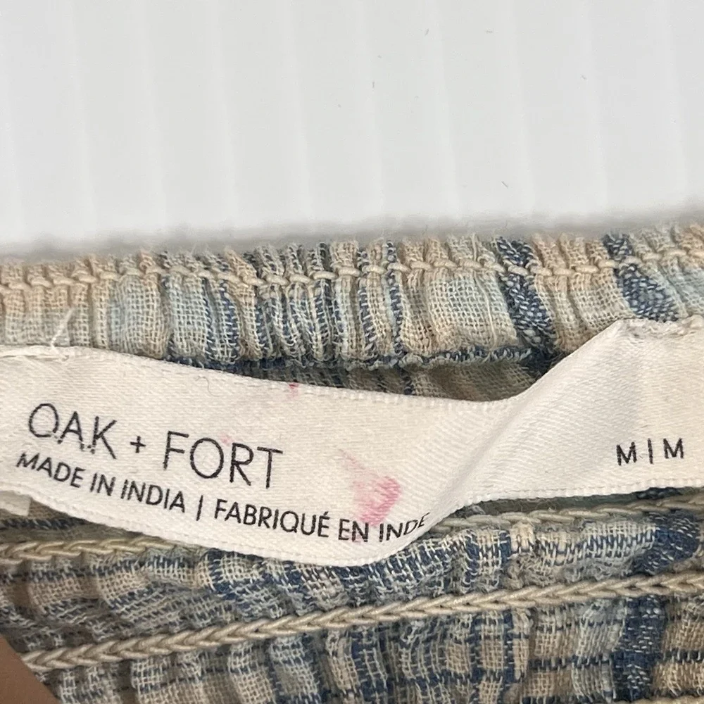 Oak + Fort Plaid Cropped Top Size M Cotton Puff Sleeve Blue Summer Western *READ